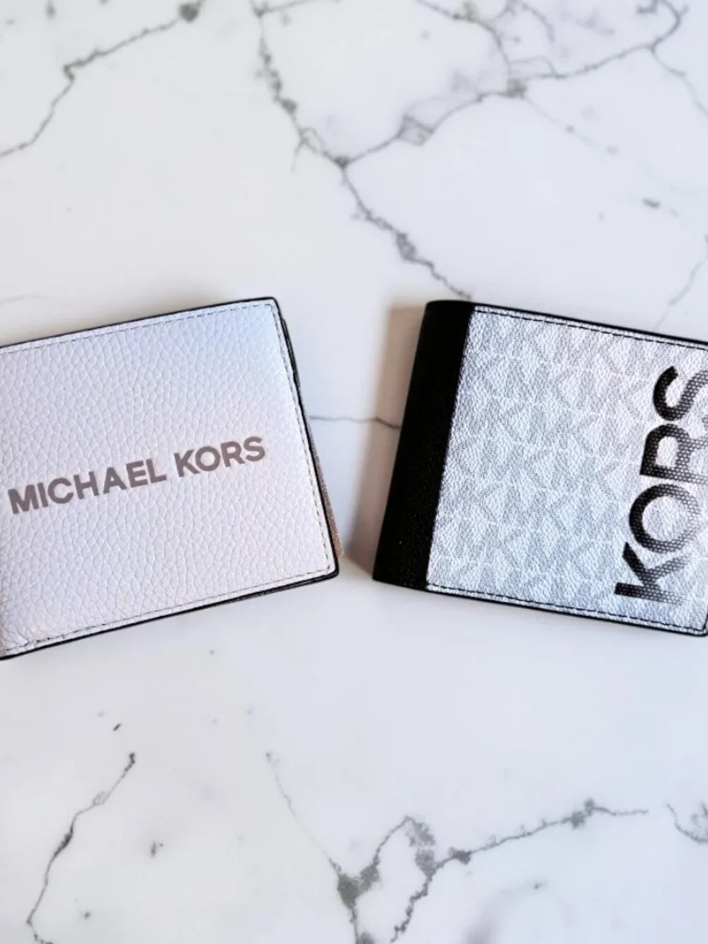 Michael Kors Black/White Cooper & Bright White Wallets w/Coin Pouch Bundle Set